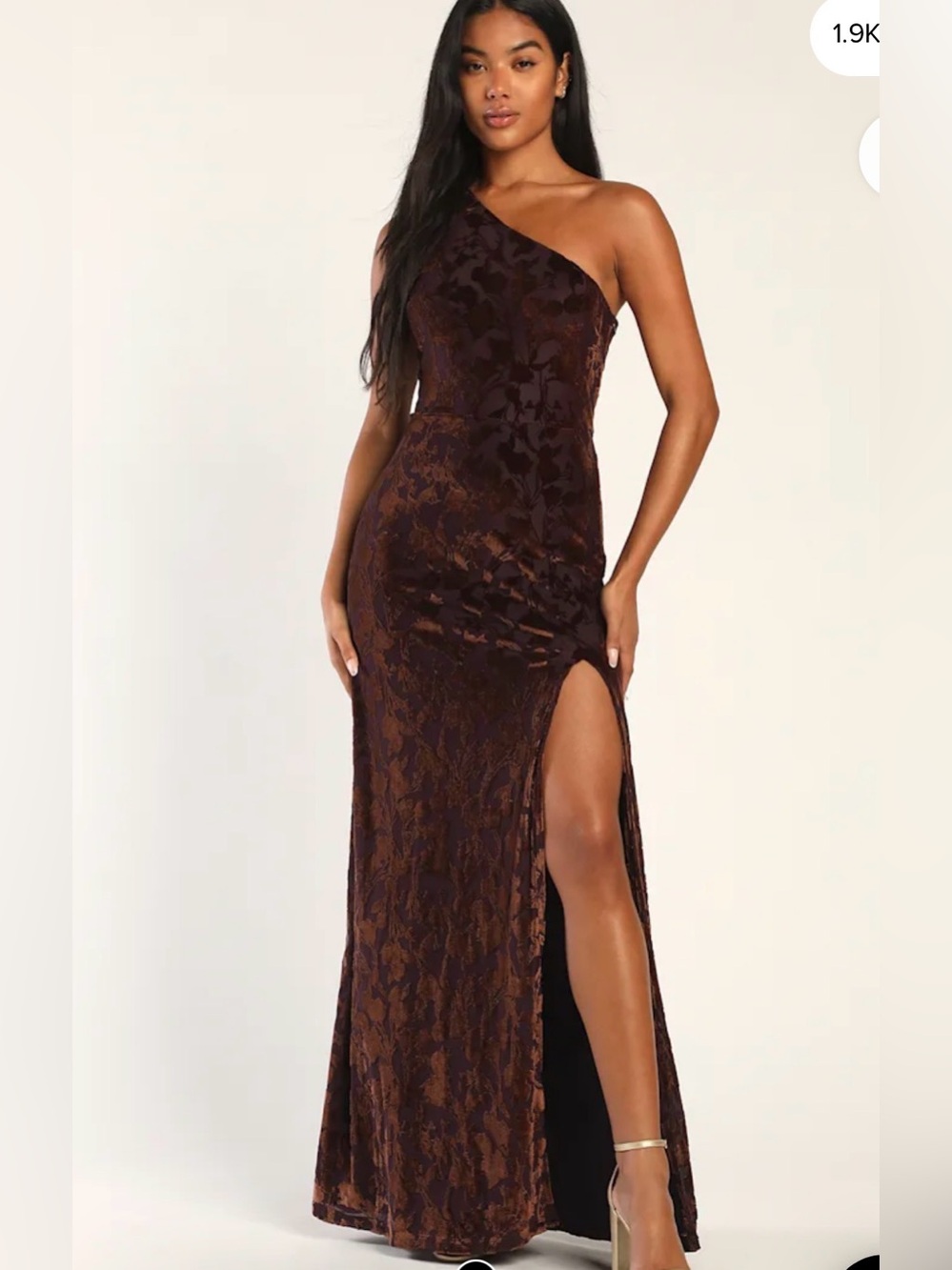 Marvelous Moi Dark Plum Burnout Velvet One-Shoulder Maxi Dress